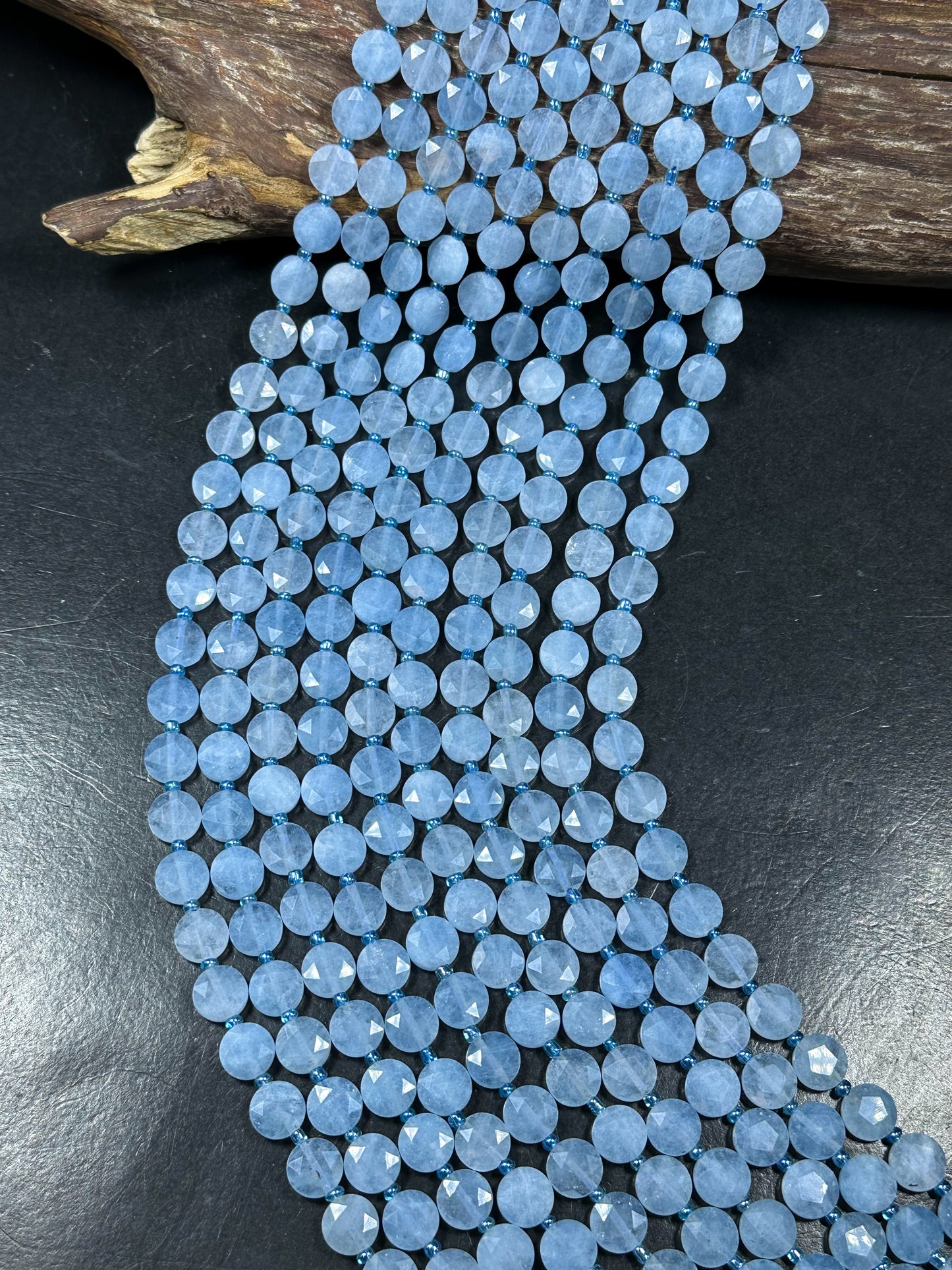 Natural Aquamarine Gemstone Bead Faceted 10mm Coin Shape Bead, Beautiful Natural Blue Color Aquamarine Beads, Great Quality 15.5" Strand