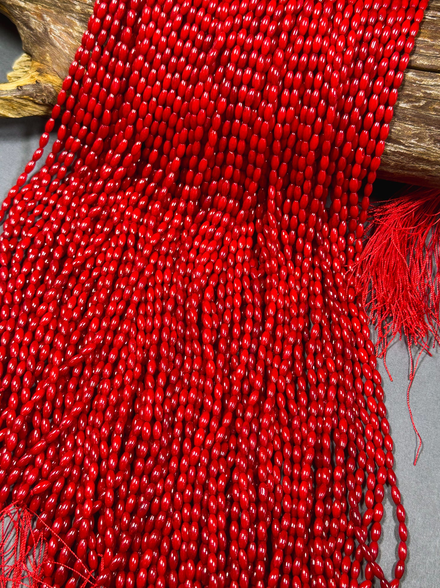 Natural Bamboo Coral Gemstone Bead 6x3mm Rice Shape Bead, Beautiful Natural Red Color Bamboo Coral Beads, Great Quality Full Strand 15.5"