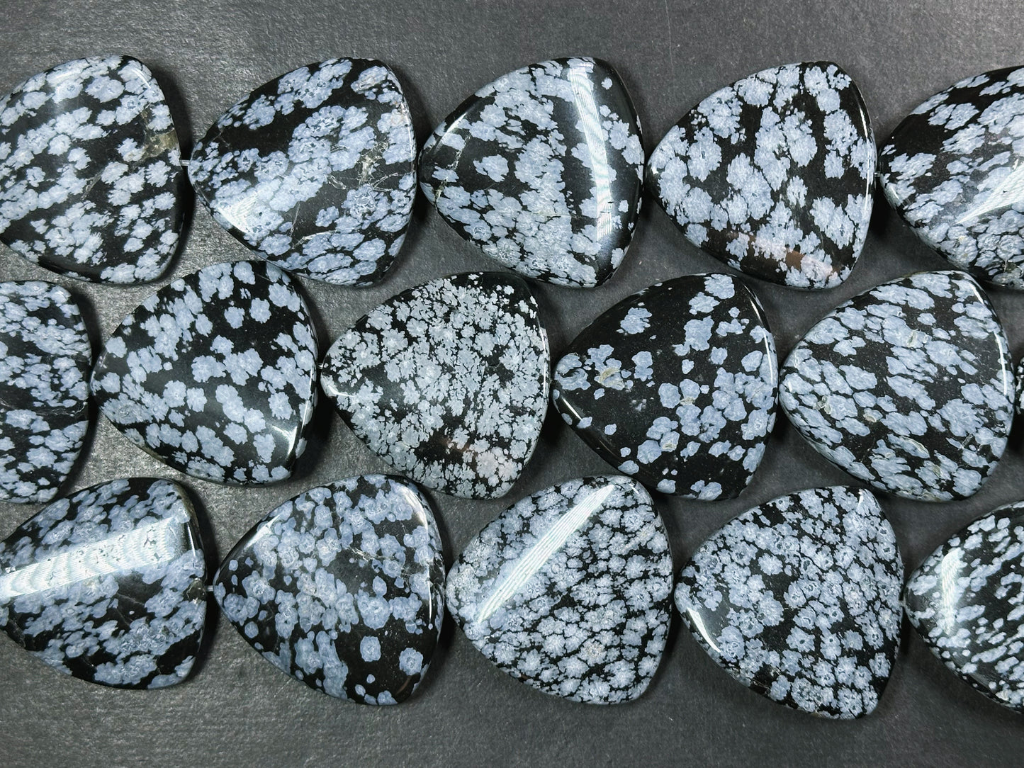 Natural Snowflake Obsidian Gemstone Bead 35mm Curved Triangle Shape, Natural Black Gray Color Snowflake Obsidian Beads, Full Strand 15.5"