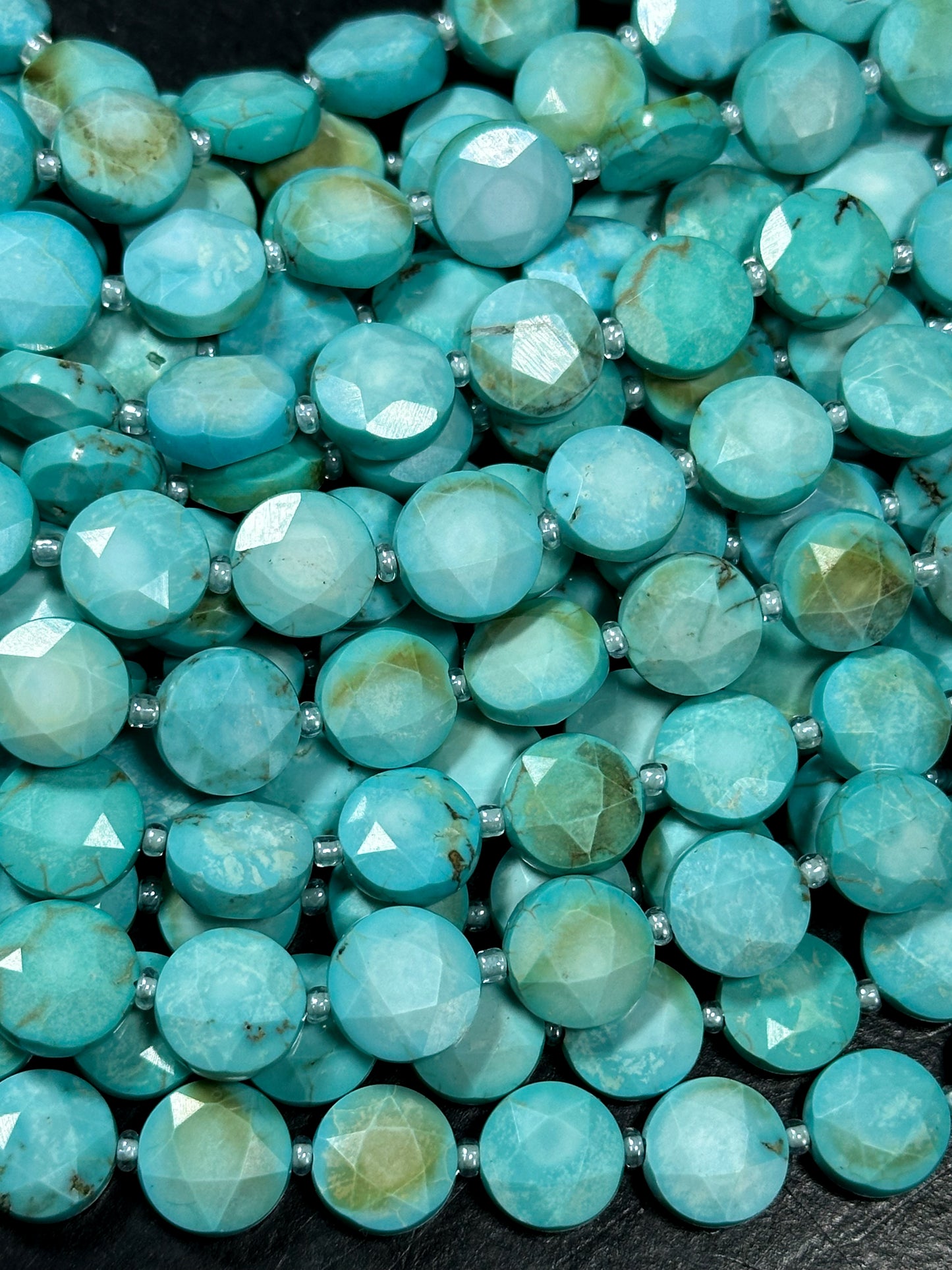 Natural Turquoise Gemstone Bead Faceted 10mm Coin Shape Bead, Beautiful Natural Blue Color Turquoise Beads, Full Strand 15.5"