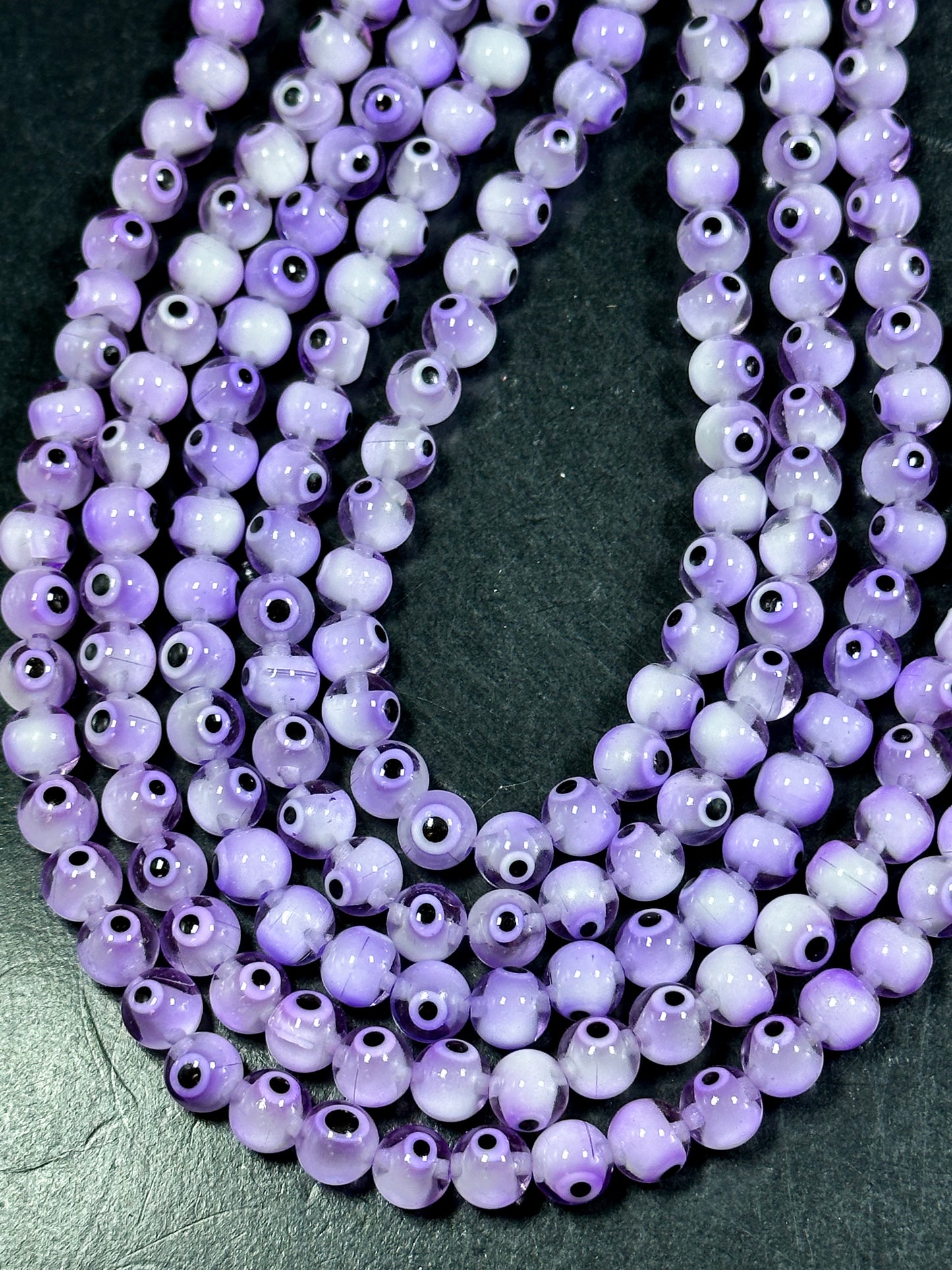 Beautiful Light Purple Evil Eye Glass Beads 4mm 8mm Round Beads, Beautiful Clear Light Purple Evil Eye Amulet Glass Beads, Full Strand Beads