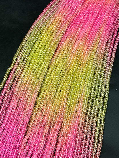 Gorgeous Multicolor Crystal Beads, Faceted 3mm 4mm 8mm Rondelle Shape, Beautiful Pink Yellow Color Crystal Beads Full Strand 14.4"