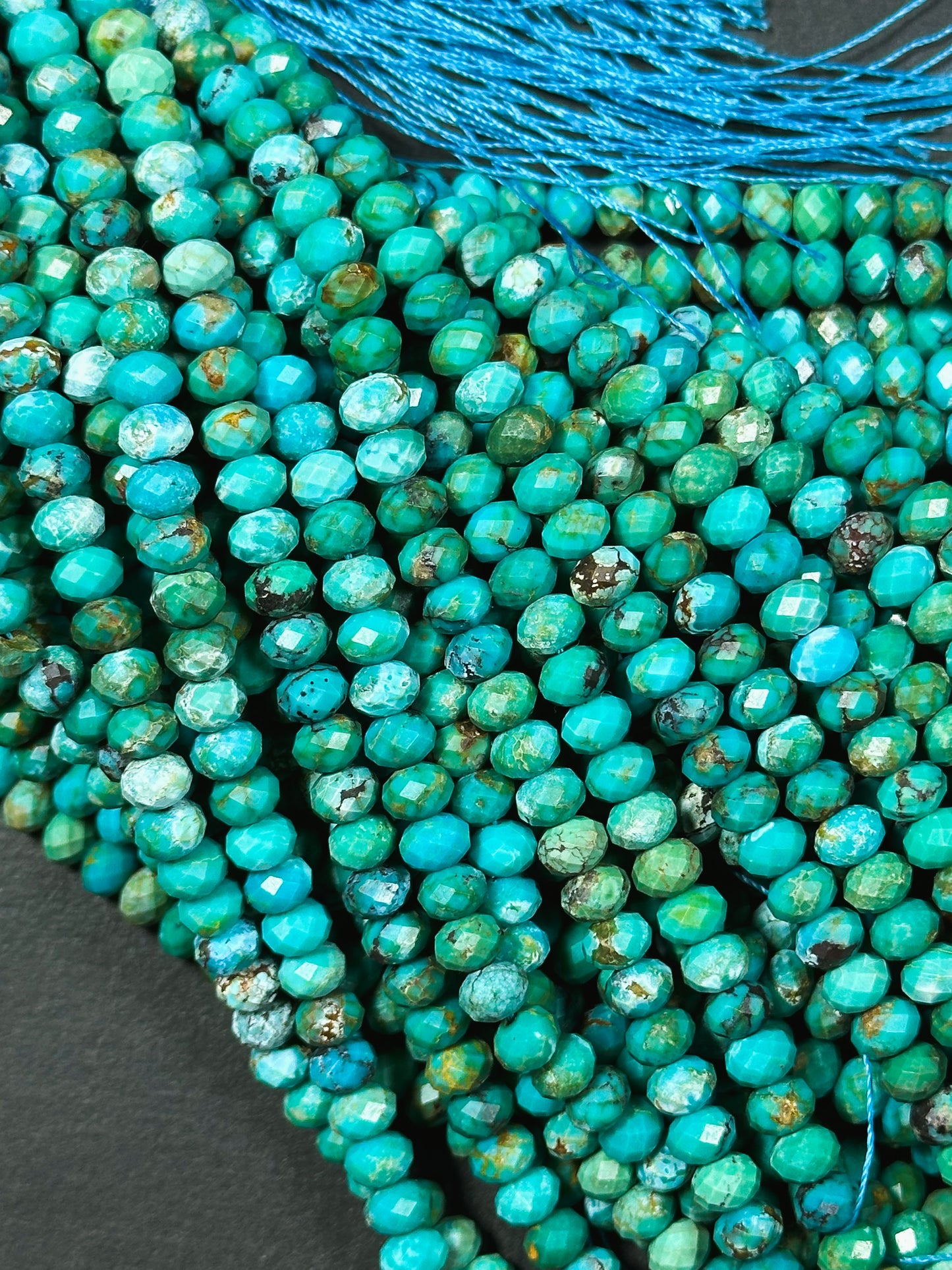 Natural Turquoise Gemstone Bead Faceted 6x4mm Rondelle Beads, Beautiful Natural Blue Green Turquoise Gemstone Beads Excellent Quality 15.5"