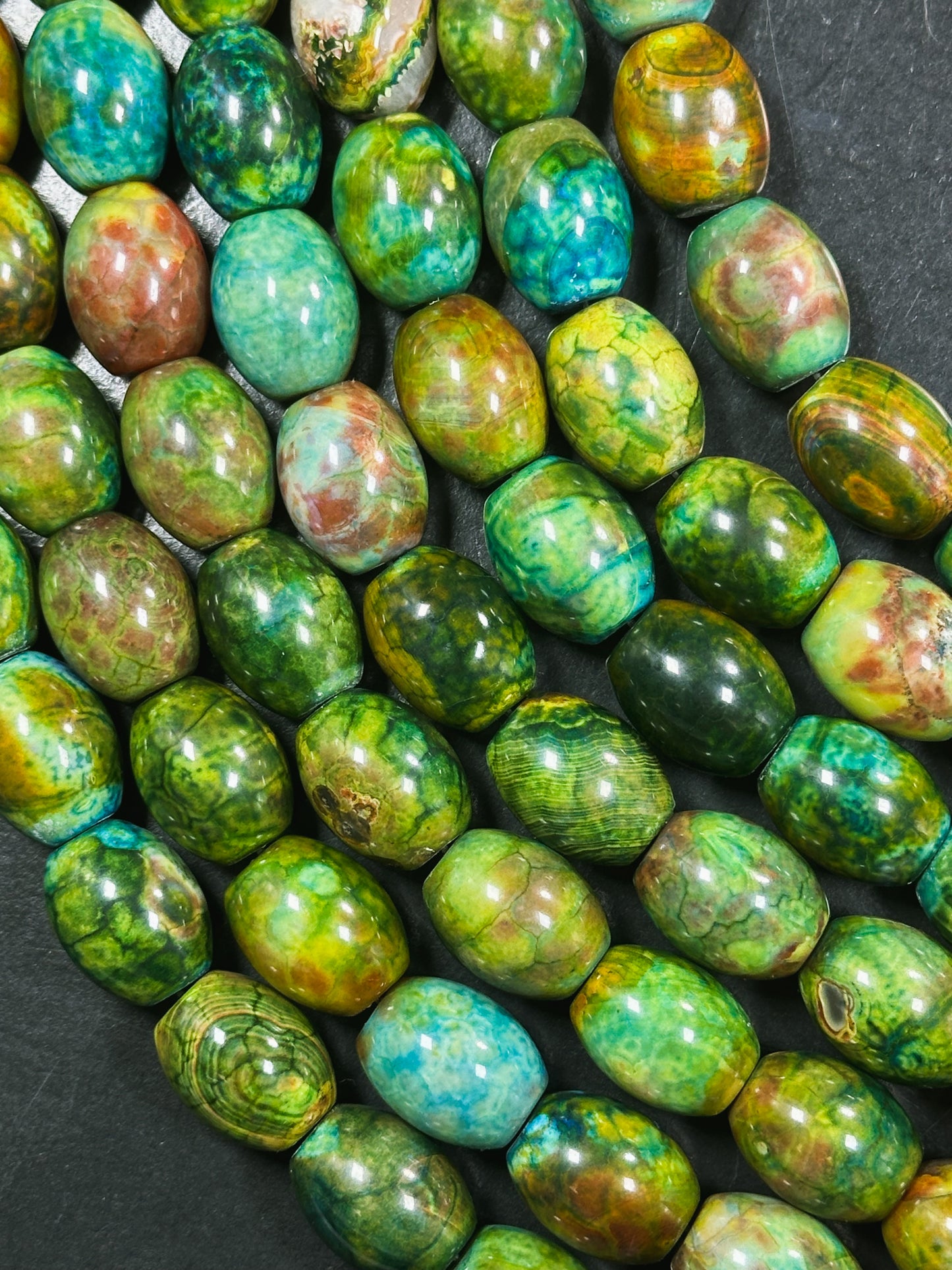 Natural Tibetan Gemstone Bead 19x15mm Barrel Shape, Gorgeous Multicolor Green Blue Tibetan Gemstone Beads, Excellent Quality Full Strand 13"