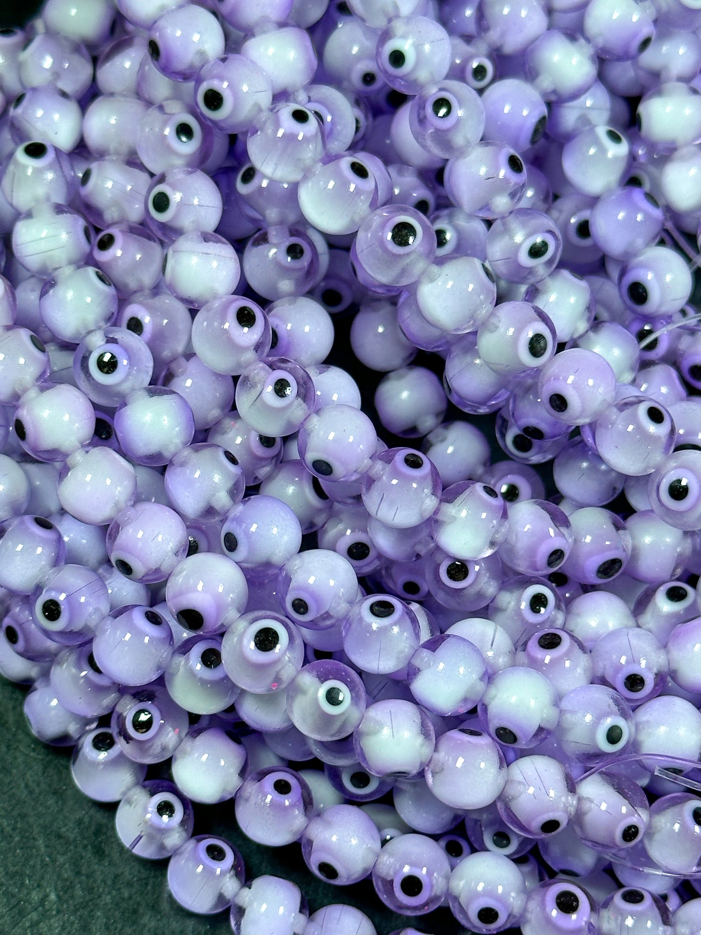 Beautiful Light Purple Evil Eye Glass Beads 4mm 8mm Round Beads, Beautiful Clear Light Purple Evil Eye Amulet Glass Beads, Full Strand Beads