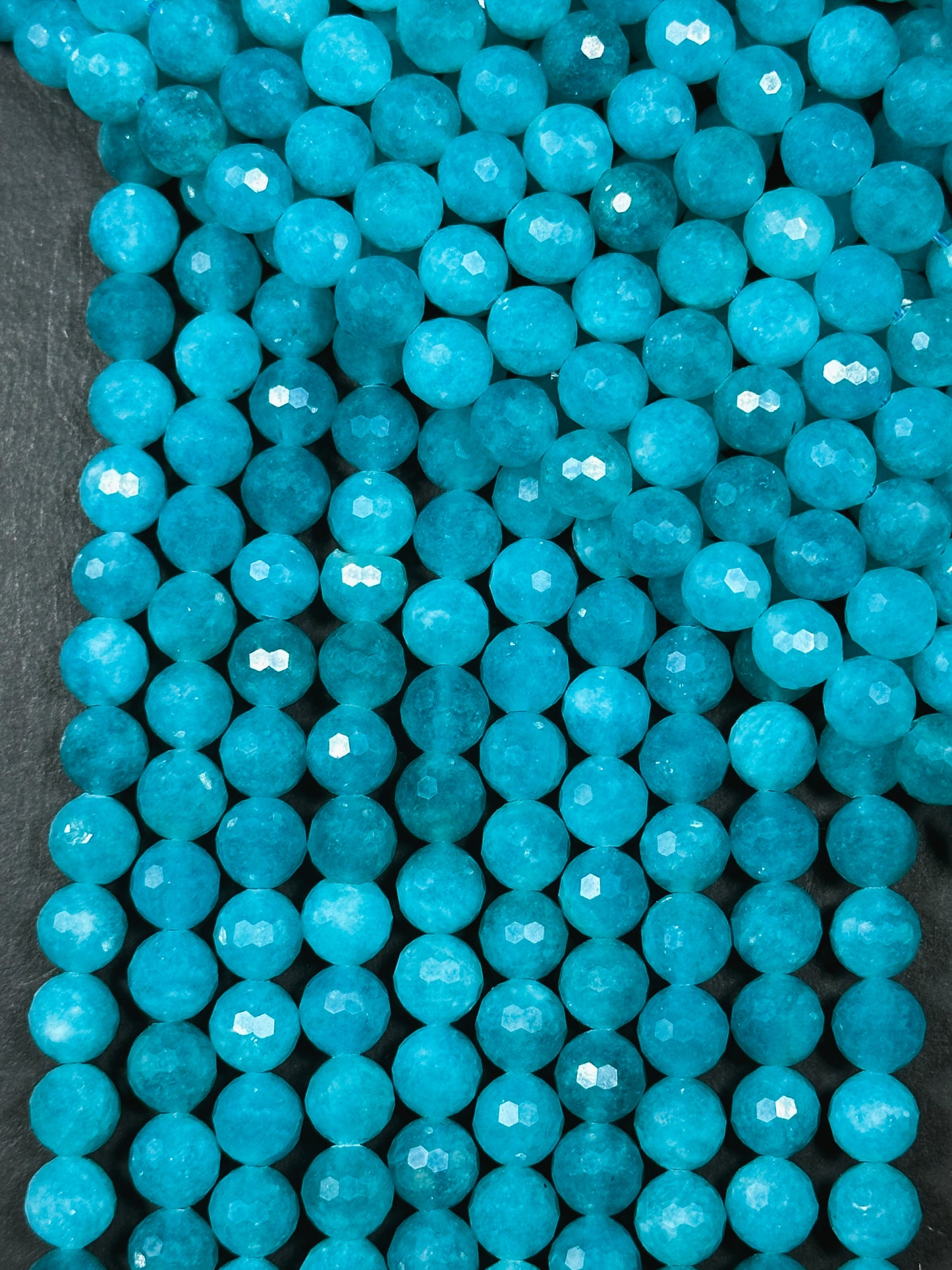 Natural Amazonite Quartz Gemstone Bead Faceted 6mm 8mm 10mm Round Beads, Beautiful Blue Color Amazonite Bead Great Quality Full Strand 15.5"