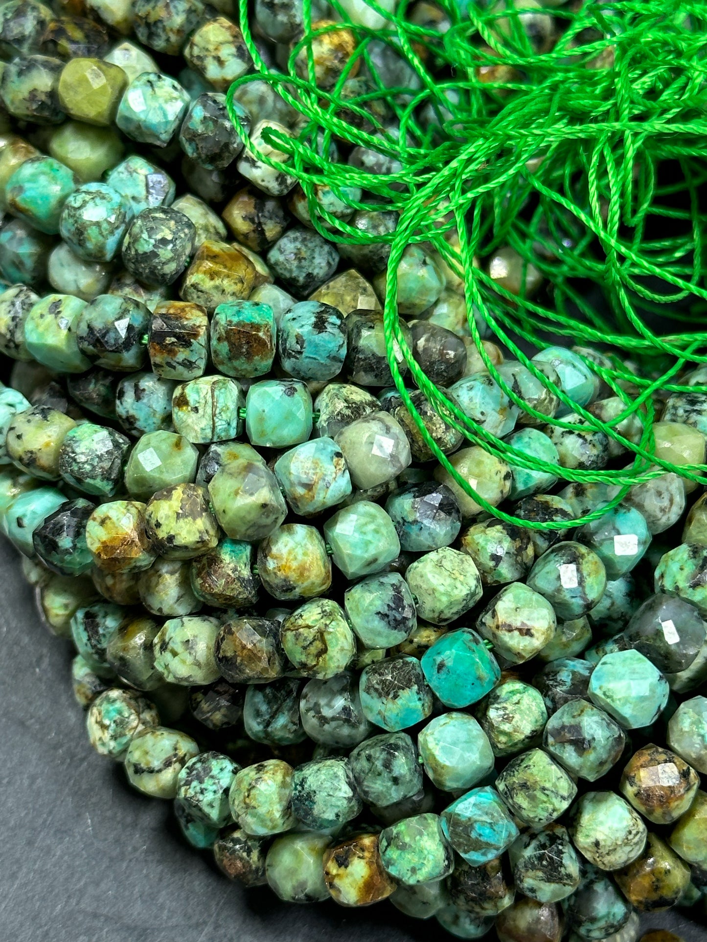 NATURAL African Turquoise Gemstone Bead Faceted 5mm Cube Shape Bead, Beautiful Green Blue Color African Turquoise Gemstone Full Strand 15.5"