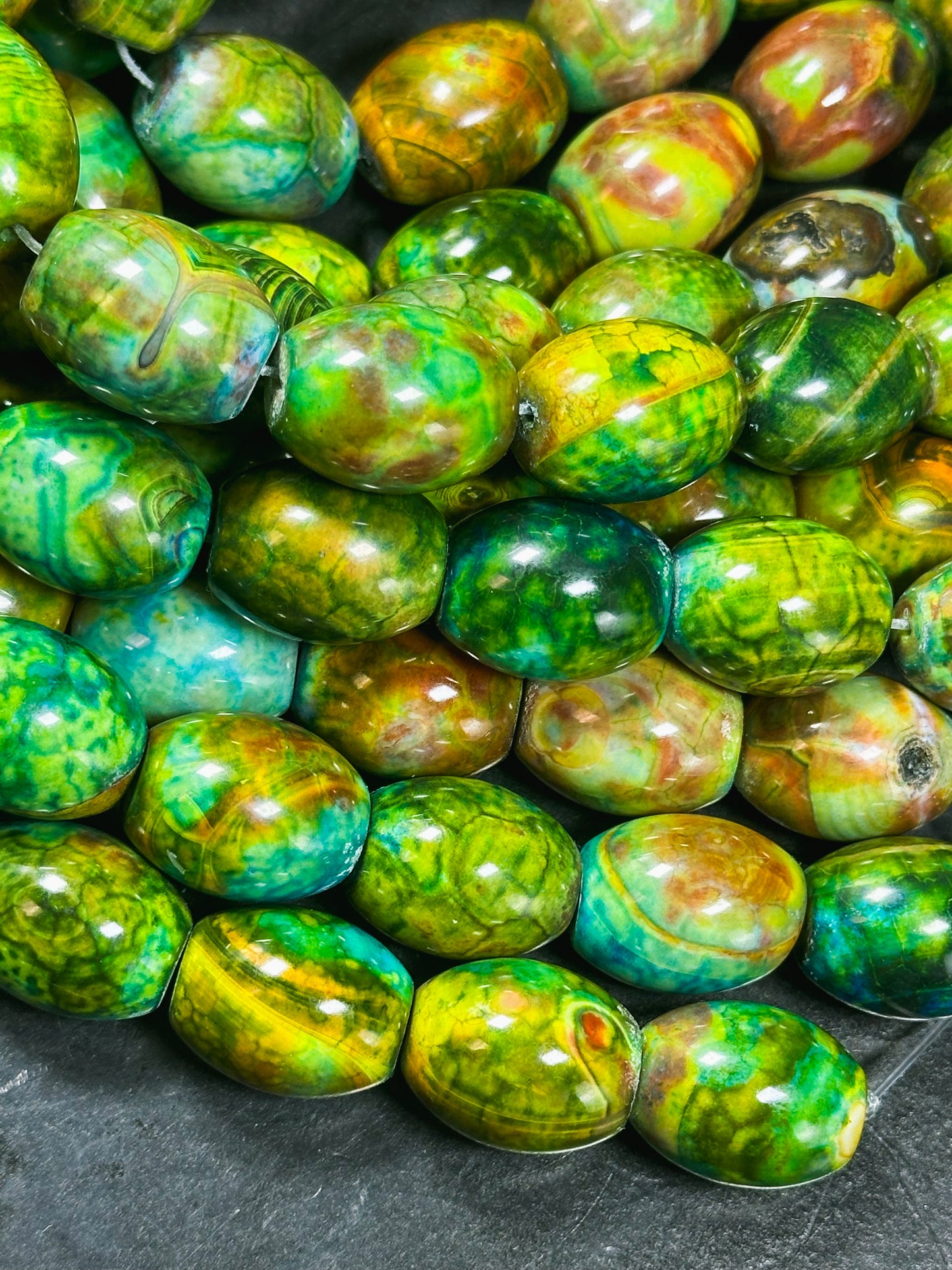 Natural Tibetan Gemstone Bead 19x15mm Barrel Shape, Gorgeous Multicolor Green Blue Tibetan Gemstone Beads, Excellent Quality Full Strand 13"