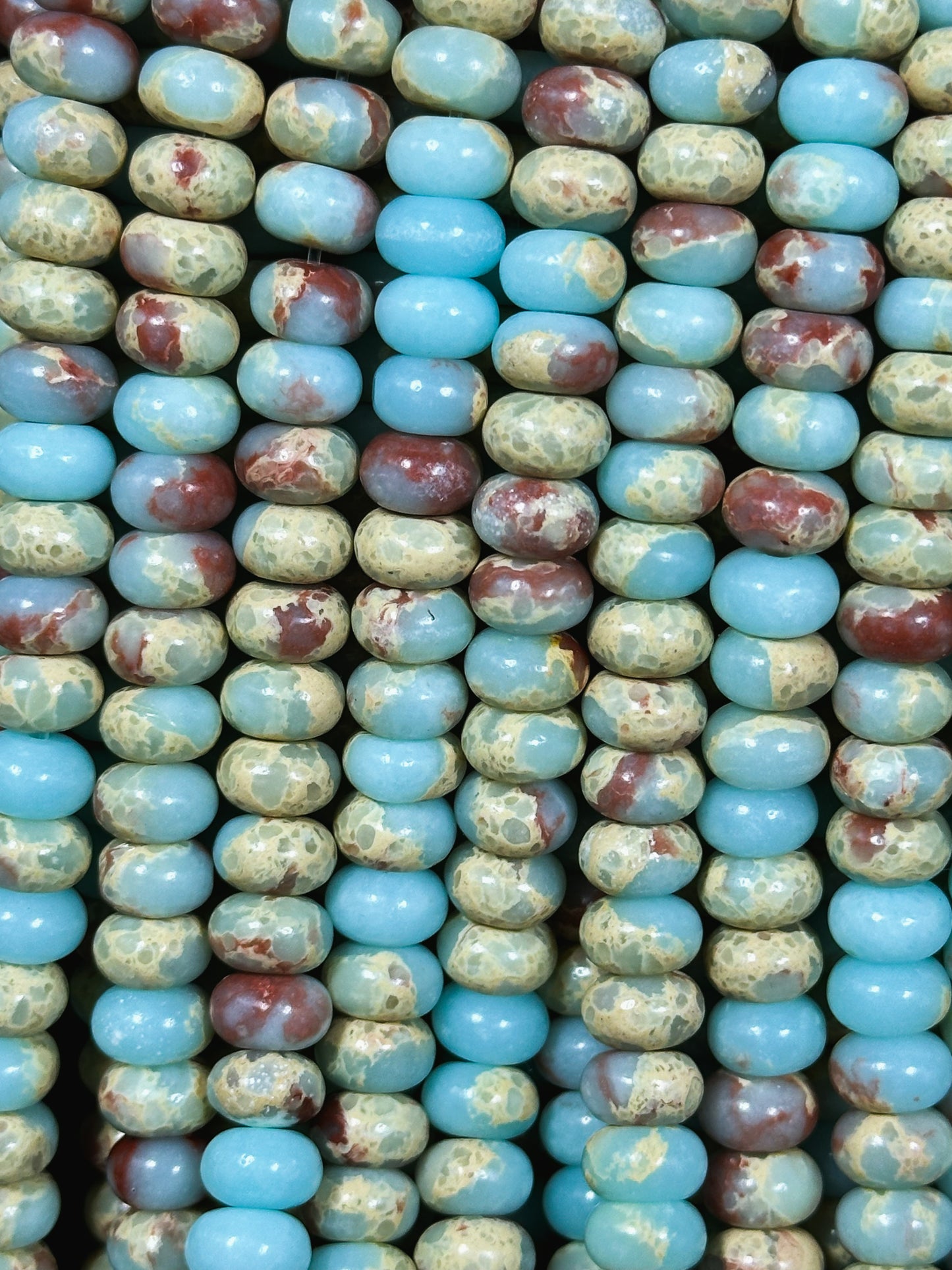Natural Sea Sediment Jasper Gemstone Bead 8x5mm Rondelle Shape, Beautiful Light Blue Beige Red Sea Sediment Jasper Beads, Full Strand 15.5"