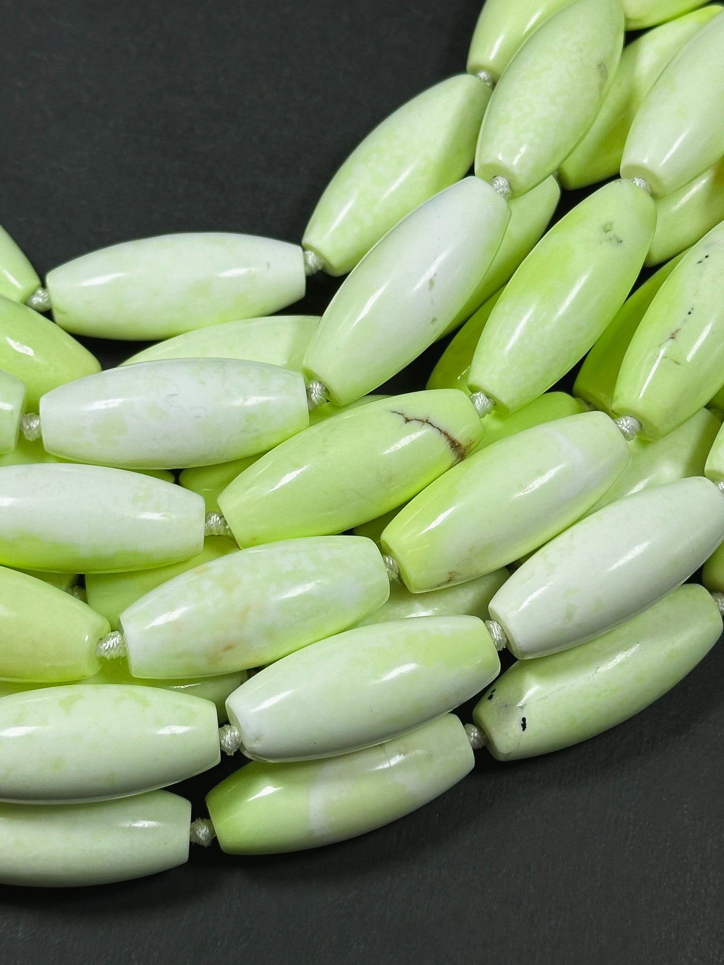 Natural Gaspeite Turquoise Gemstone Bead 39x16mm Barrel Shape Bead, Beautiful Lemon Green Color Gaspeite Turquoise Stone Bead 15.5" Strand