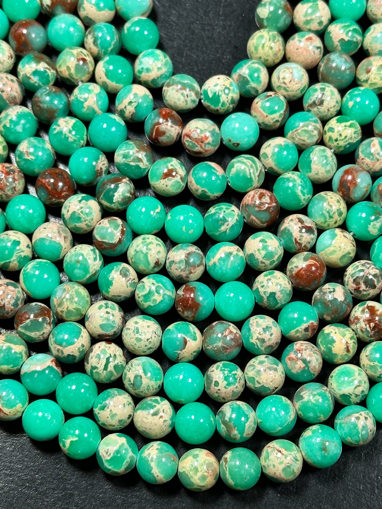 Natural Sea Sediment Jasper Gemstone Bead 6mm 8mm Round Beads, Beautiful Teal Green Beige Color Imperial Jasper Beads Full Strand 15.5"