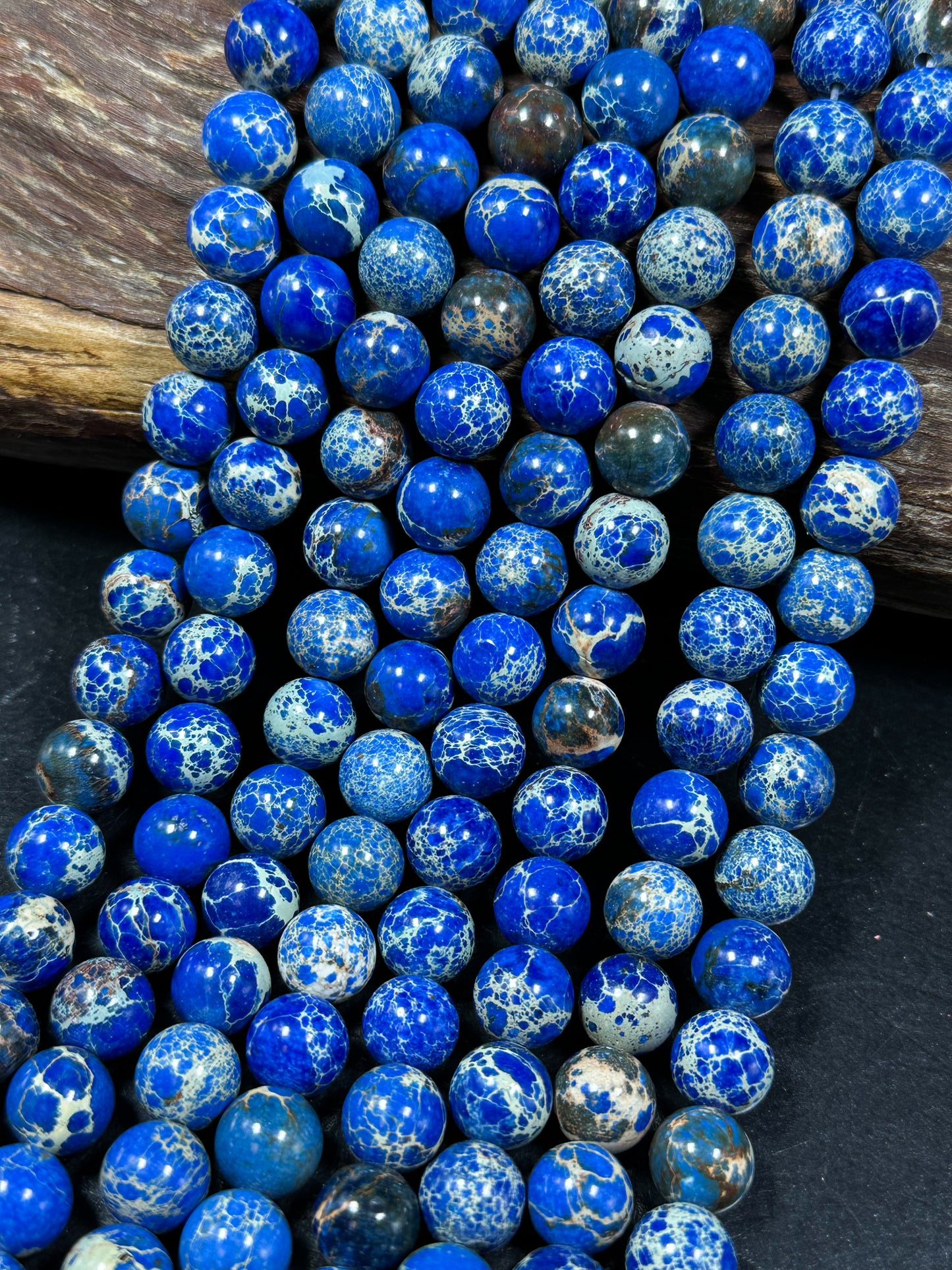 Natural Sea Sediment Jasper Gemstone Bead 8mm 10mm Round Beads, Beautiful Dark Royal Blue Color Imperial Jasper Beads Full Strand 15.5"
