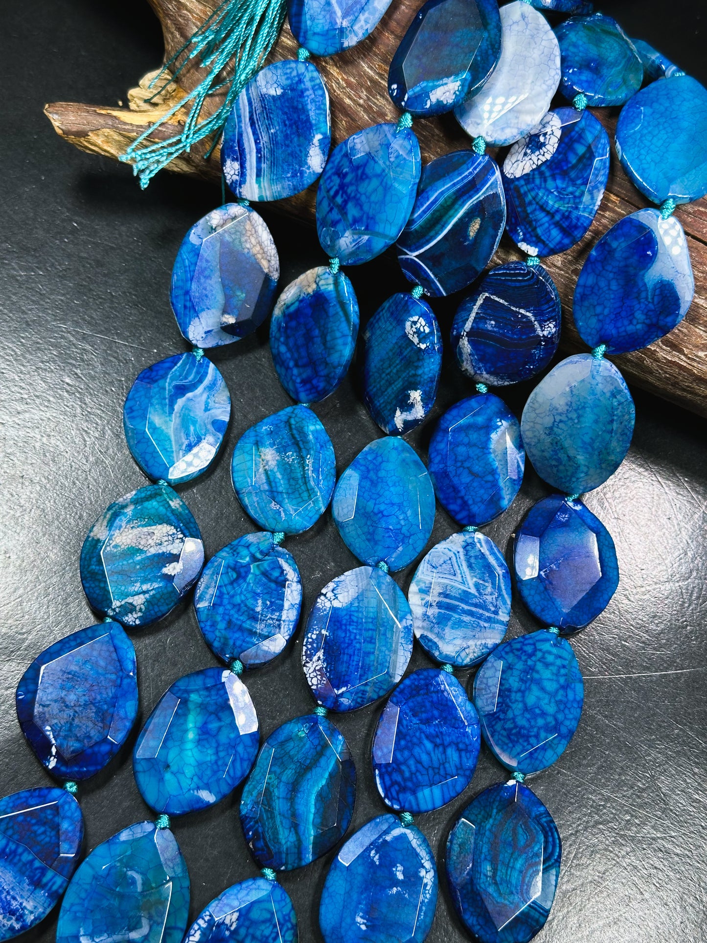 Natural Dragon Skin Agate Gemstone Bead Faceted Oval Shape Bead, Beautiful Royal Blue Color Dragon Skin Agate Beads, Full Strand 15.5"
