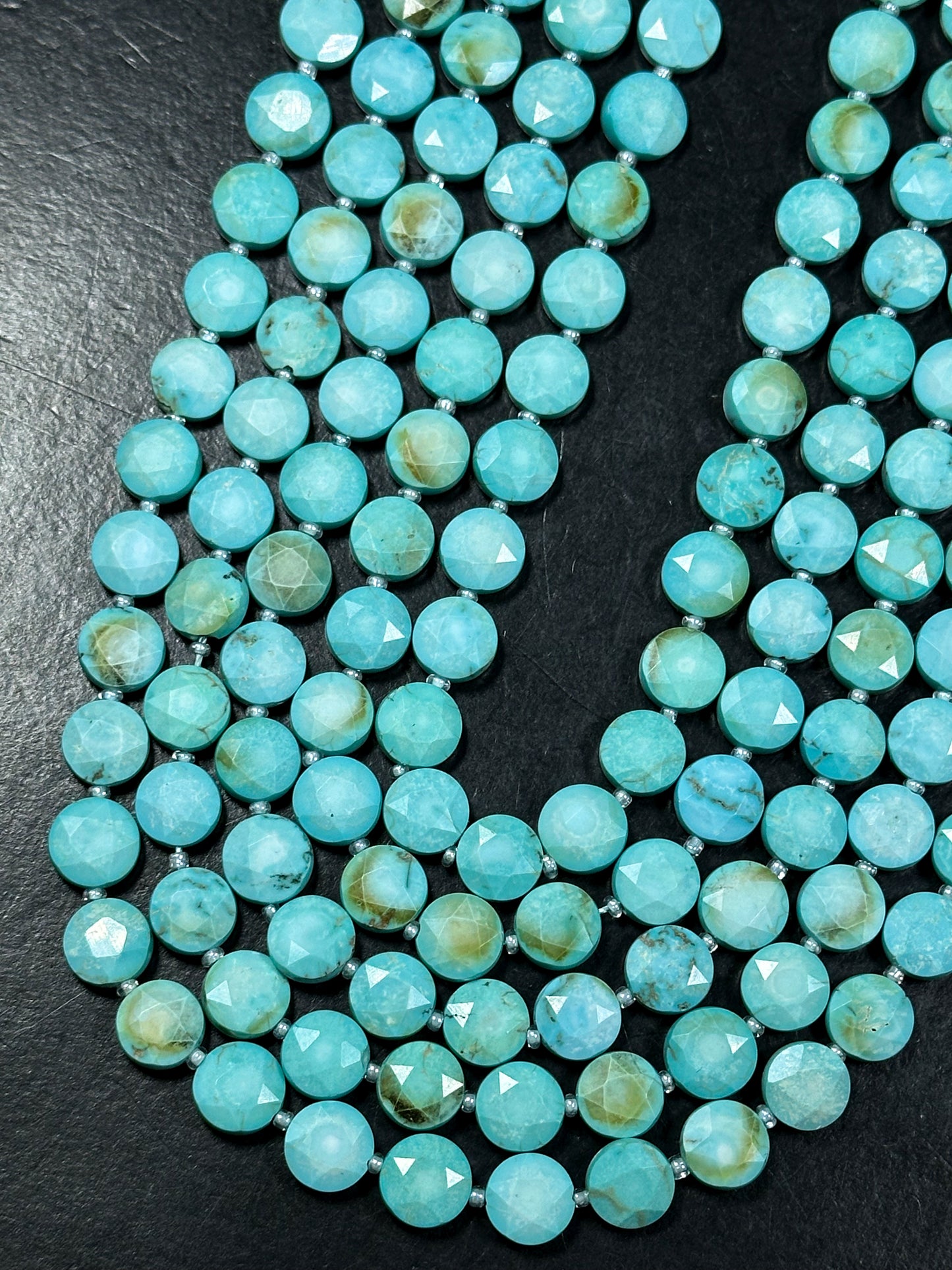 Natural Turquoise Gemstone Bead Faceted 10mm Coin Shape Bead, Beautiful Natural Blue Color Turquoise Beads, Full Strand 15.5"