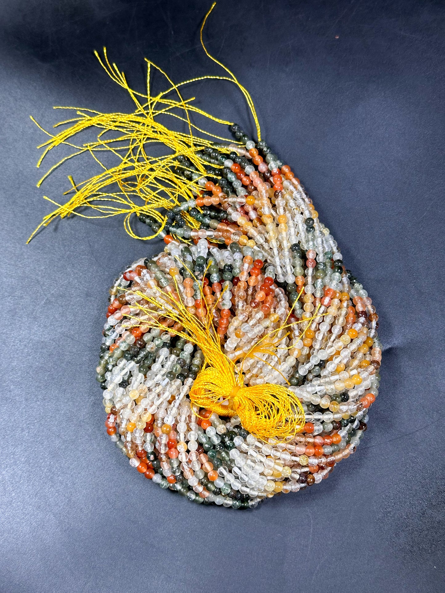 Natural Multi Rutilated Quartz Gemstone Bead 4mm Round Beads, Beautiful Multicolor Clear Yellow Orange Green Rutilated Quartz Beads 15.5"