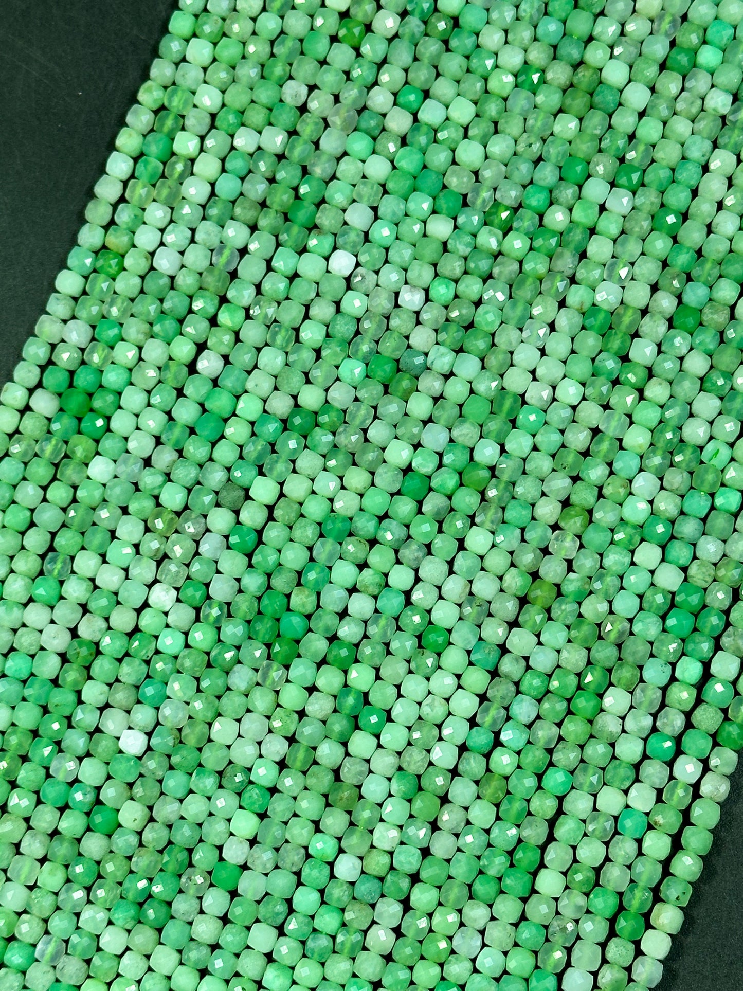 AAA NATURAL Chrysoprase Gemstone Bead Faceted 4mm Cube Shape, Gorgeous Green Color Chrysoprase Gemstone Bead Excellent Quality Beads 15.5"