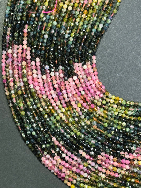 Natural Tourmaline Gemstone Bead Faceted 3.5mm Round Bead, Beautiful Multicolor Tourmaline Gemstone Beads, Great Quality Full Strand 15.5"