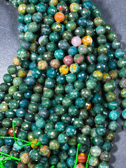 NATURAL Bloodstone Gemstone Bead Faceted 6mm 8mm 10mm 12mm Round Bead, Beautiful Natural Green Color Bloodstone Gemstone Bead 15.5"