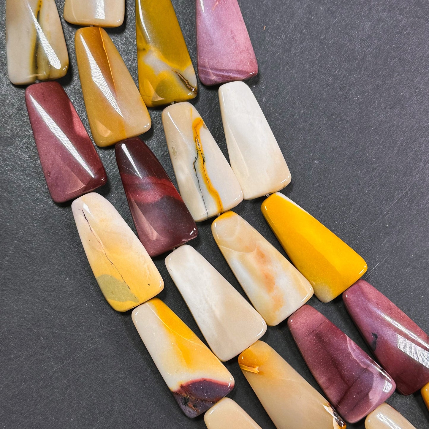 Natural Mookaite Gemstone Bead 36x17mm Trapezoid Shape, Beautiful Natural Red Yellow Color Mookaite Jasper Gemstone Bead, Full Strand 15.5"