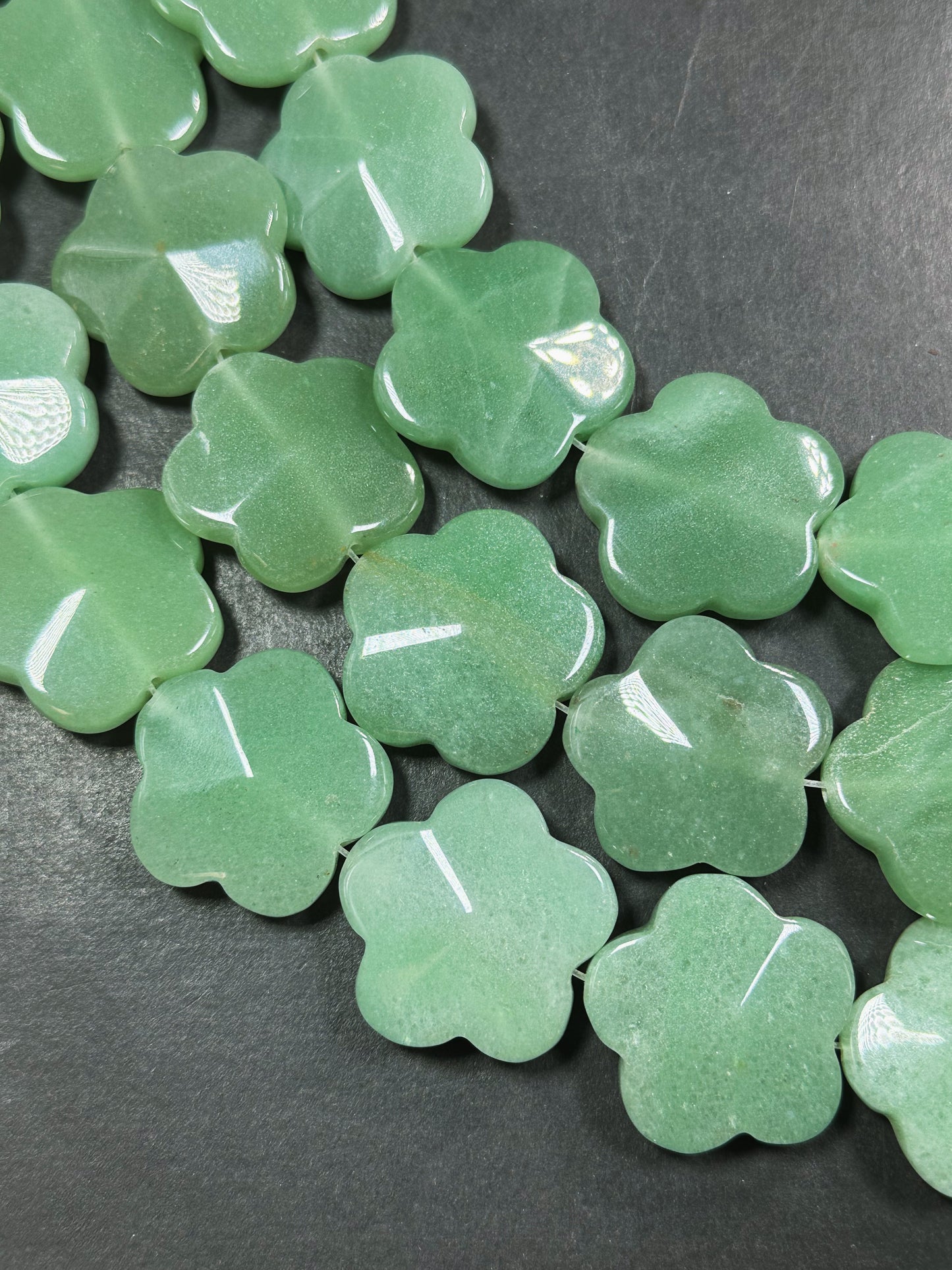 Natural Aventurine Gemstone Bead 30mm Flower Shape Beads, Beautiful Natural Green Color Jade Aventurine Gemstone Beads, Full Strand 15.5"