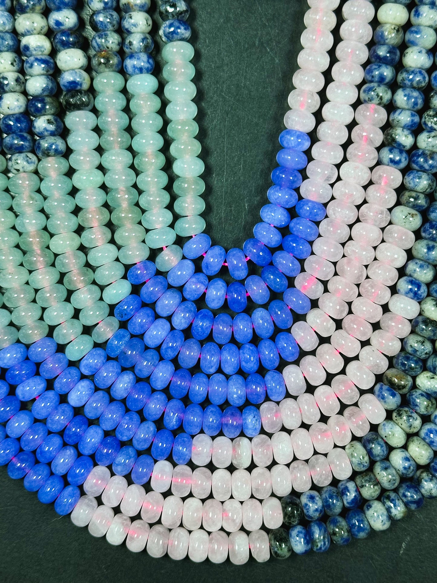 Natural Mixed Gemstone Beads 8x5mm Rondelle Shape, Beautiful Multi Jade Rose Quartz Sodalite Aquamarine Gemstone Beads Full Strand 15.5"