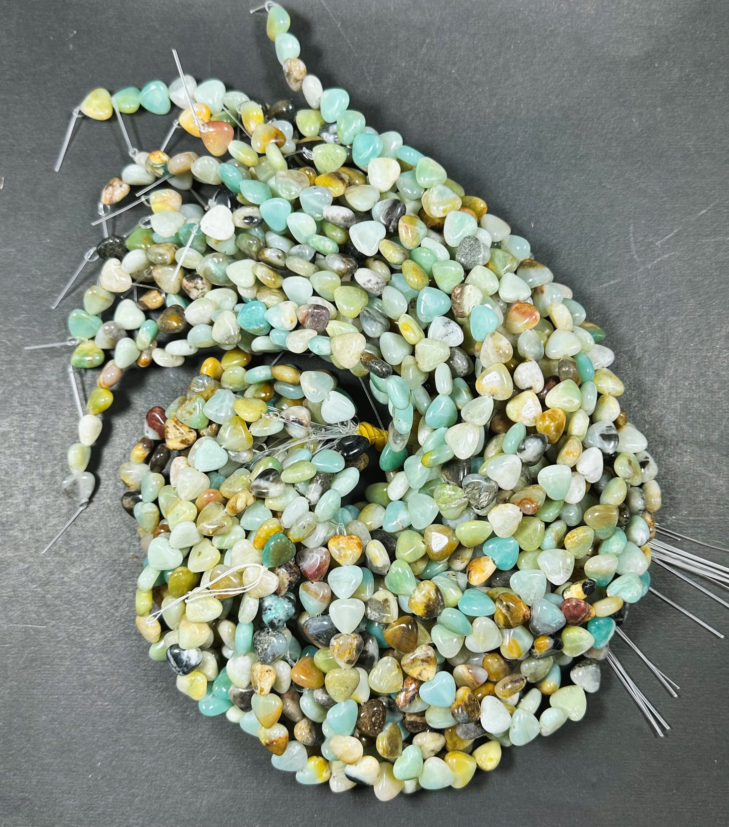 Natural Flower Amazonite Gemstone Bead 10mm Heart Shape, Beautiful Natural Blue Brown Color Amazonite Bead, Great Quality Full Strand 15.5"