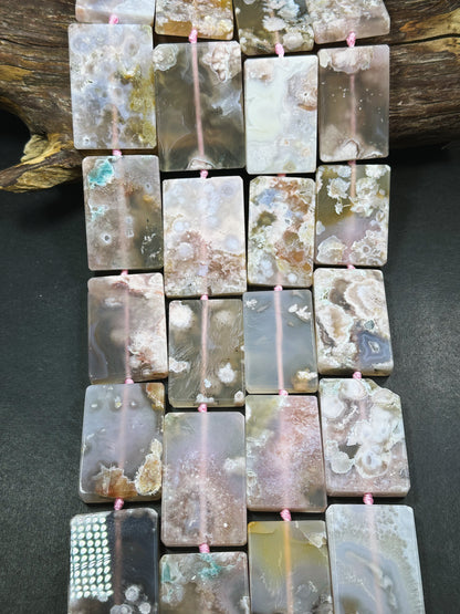 Natural Cherry Blossom Flower Agate Gemstone Bead Rectangle Shape Beads, Gorgeous Natural Light Pink Beige Color Flower Agate Beads 15.5"