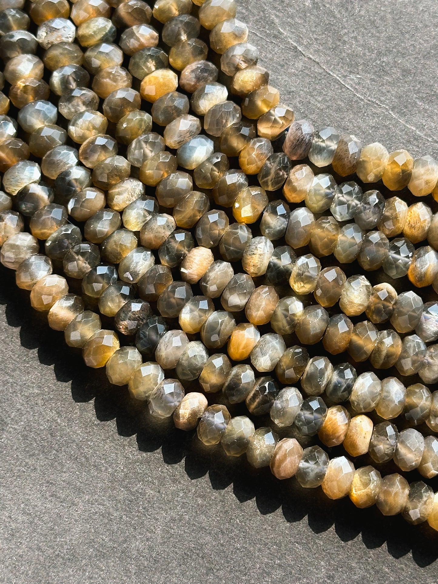 AAA Natural Black Moonstone Gemstone Bead, Faceted 8x5mm Rondelle Shape, Gorgeous Natural Black Color w/ Flash Moonstone Beads 15.5" Strand