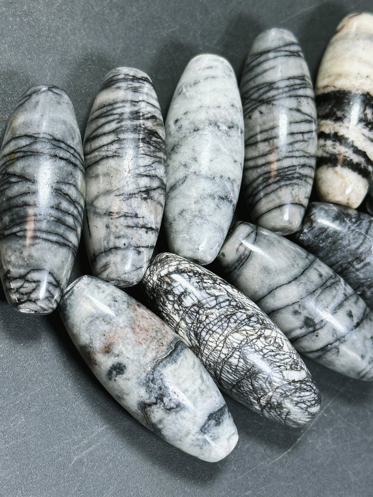 AAA Natural Spider Web Jasper Gemstone Bead 40x15mm Barrel Shape, Beautiful Black Gray White Color Web Jasper Gemstone Beads, LOOSE BEADS