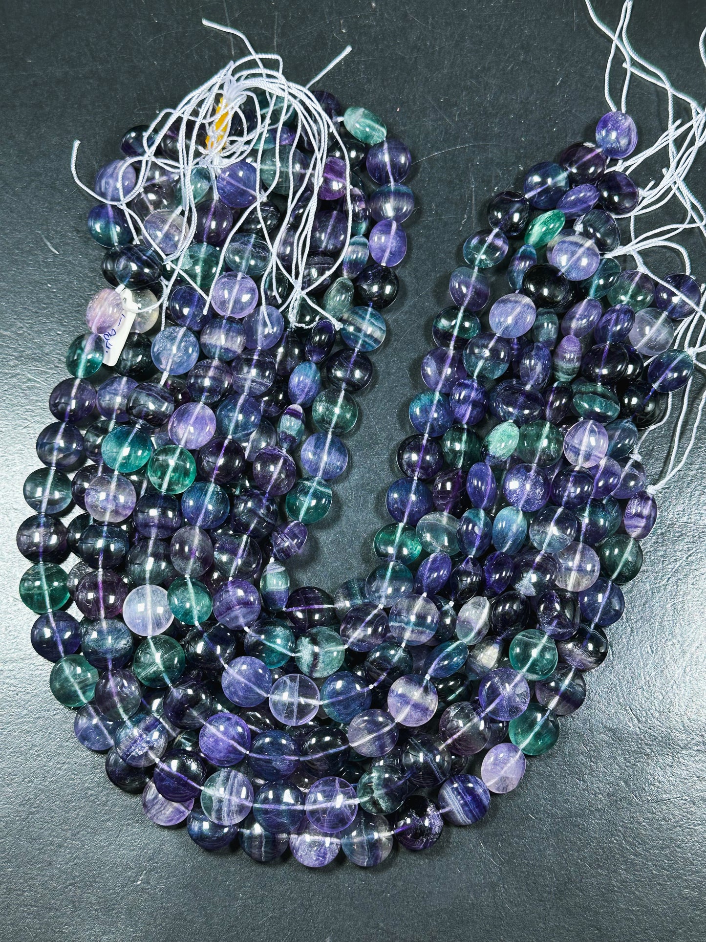 AAA Natural Fluorite Gemstone Bead 14mm Coin Shape, Beautiful Natural Purple Green Color Fluorite Gemstone Bead, Excellent Quality 15.5"