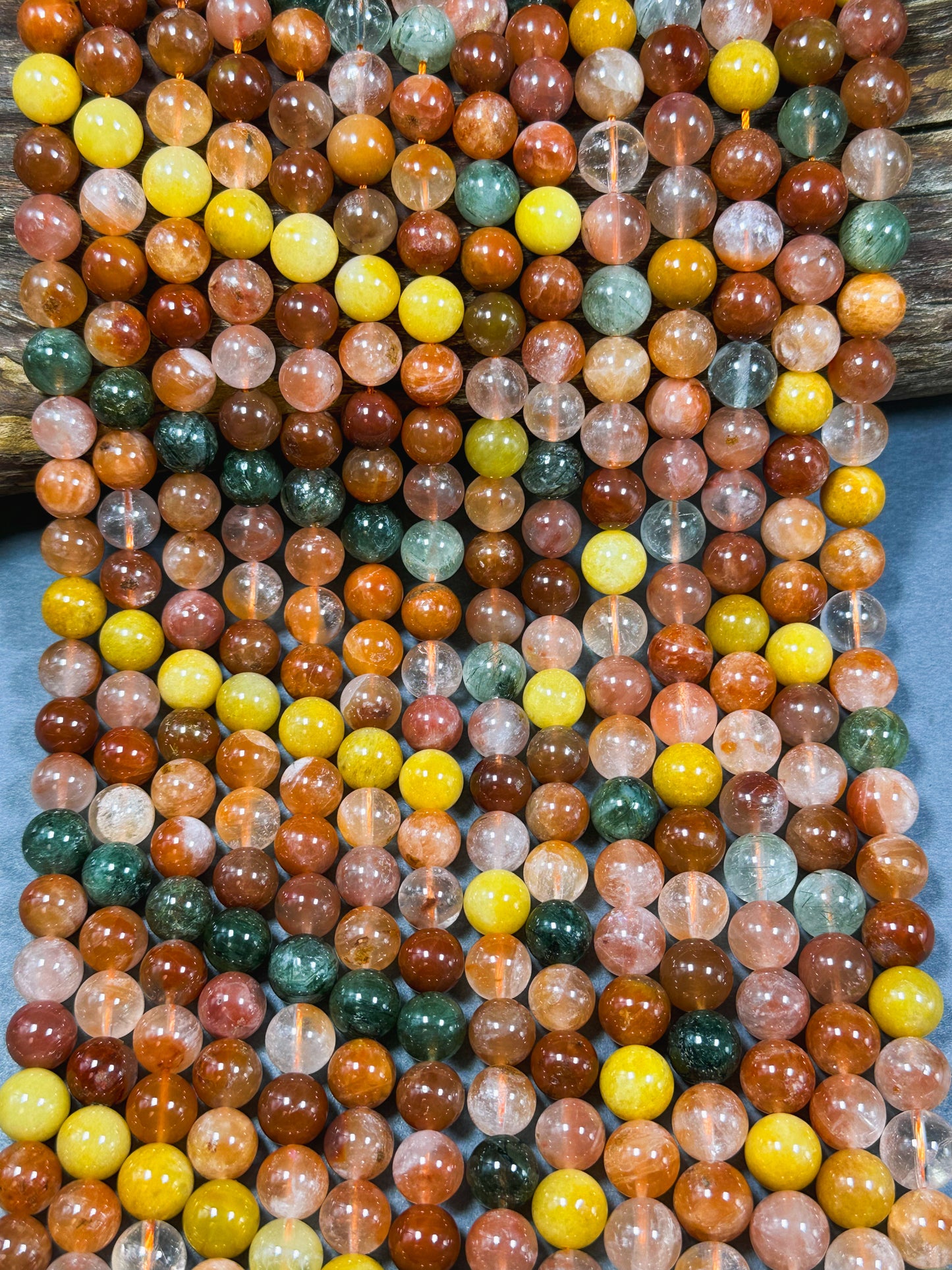 Natural Rutilated Quartz Gemstone Bead 4mm 6mm 8mm 10mm Round Beads, Gorgeous Multicolor Red Green Yellow Rutilated Quartz Bead, Excellent Quality 15.5"
