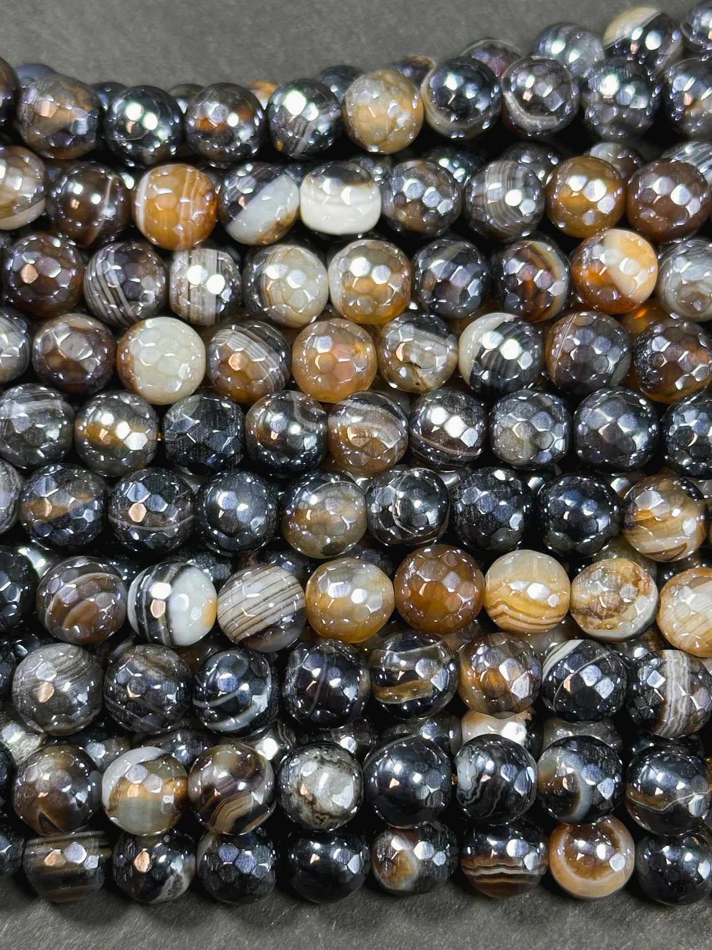 Mystic Natural Botswana Agate Gemstone Bead Faceted 8mm Round Beads, Beautiful Natural Brown Black Color Botswana Agate Stone Bead 15.5"