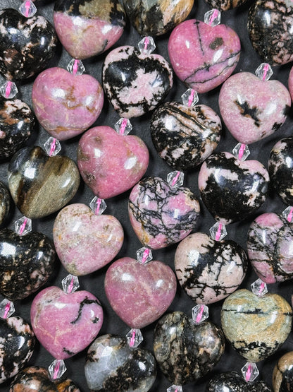 Natural Rhodonite Gemstone Bead 20mm Heart Shape Bead, Gorgeous Natural Pink Black Color Rhodonite Bead, Excellent Quality Full Strand 15.5"