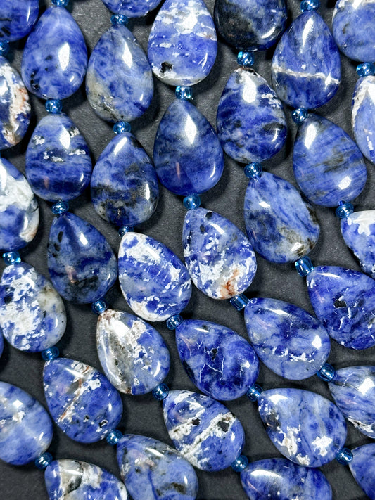 Natural Sodalite Gemstone Bead 18x13mm Teardrop Shape, Beautiful Natural Blue White Color Sodalite Beads Excellent Quality Full Strand 15.5"