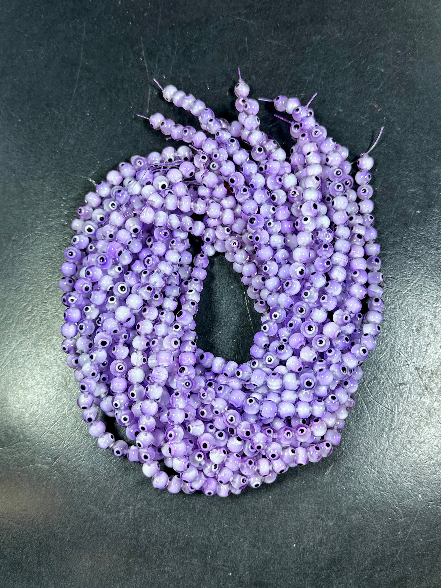 Beautiful Light Purple Evil Eye Glass Beads 4mm 8mm Round Beads, Beautiful Clear Light Purple Evil Eye Amulet Glass Beads, Full Strand Beads