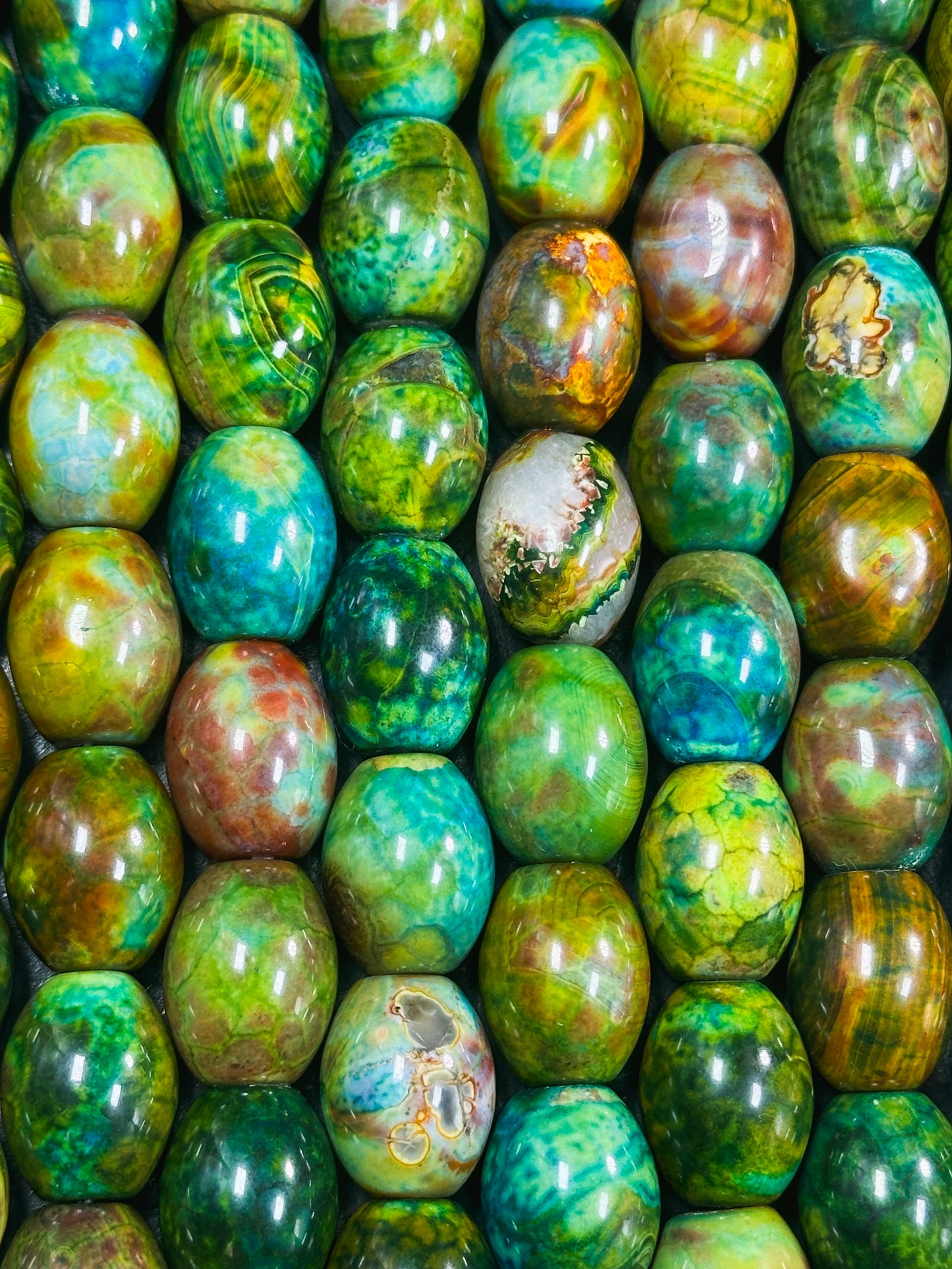 Natural Tibetan Gemstone Bead 19x15mm Barrel Shape, Gorgeous Multicolor Green Blue Tibetan Gemstone Beads, Excellent Quality Full Strand 13"