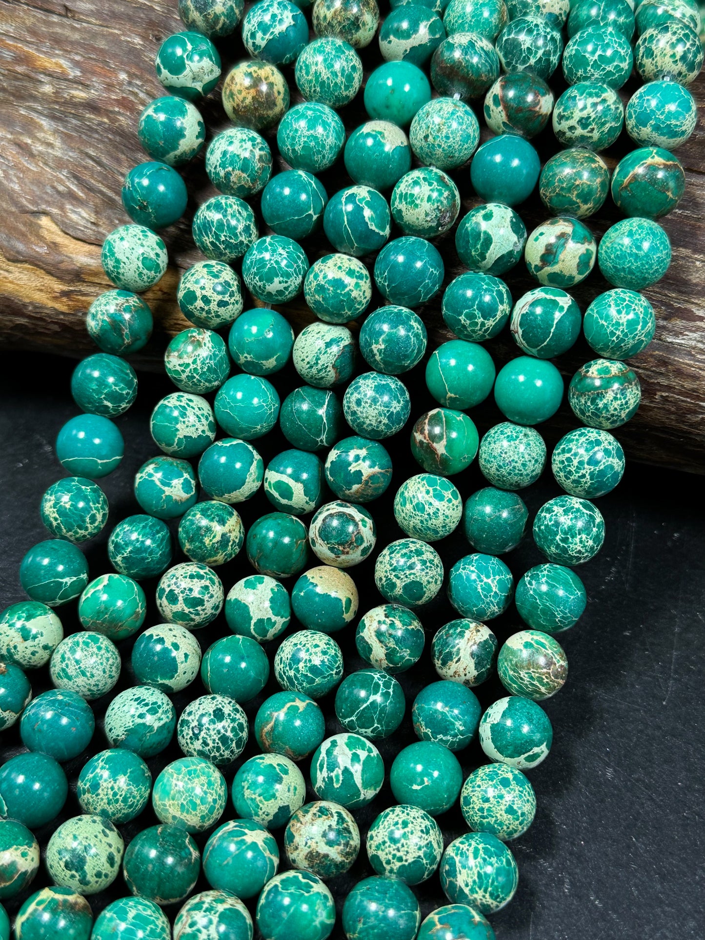 Natural Sea Sediment Jasper Gemstone Bead 6mm 8mm 10mm Round Beads, Beautiful Green Beige Color Imperial Jasper Beads Full Strand 15.5"