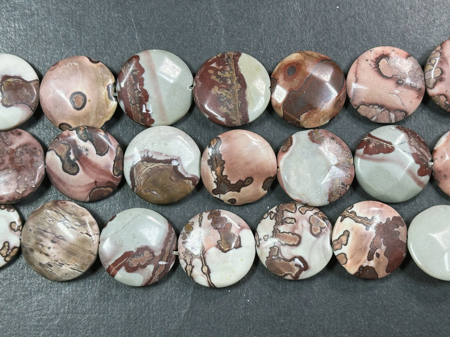 Natural Orbicular Jasper Gemstone Bead Faceted 19mm Coin Shape Bead, Beautiful Natural Gray Brown Color Jasper Stone Bead, Full Strand 15.5"