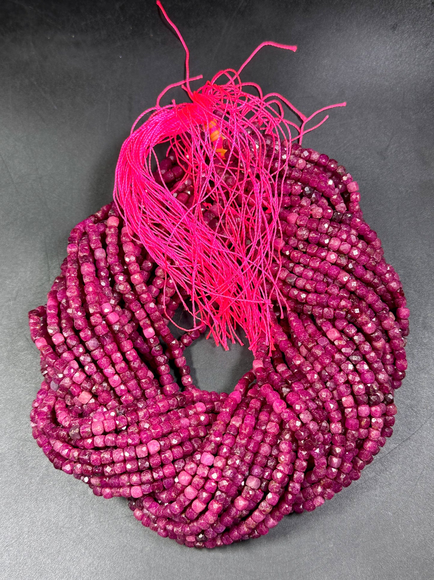 AAA Natural Ruby Gemstone Bead Faceted 4mm Cube Shape, Gorgeous Red Pink Color Ruby Quartz Gemstone Bead Excellent Quality 15.5"
