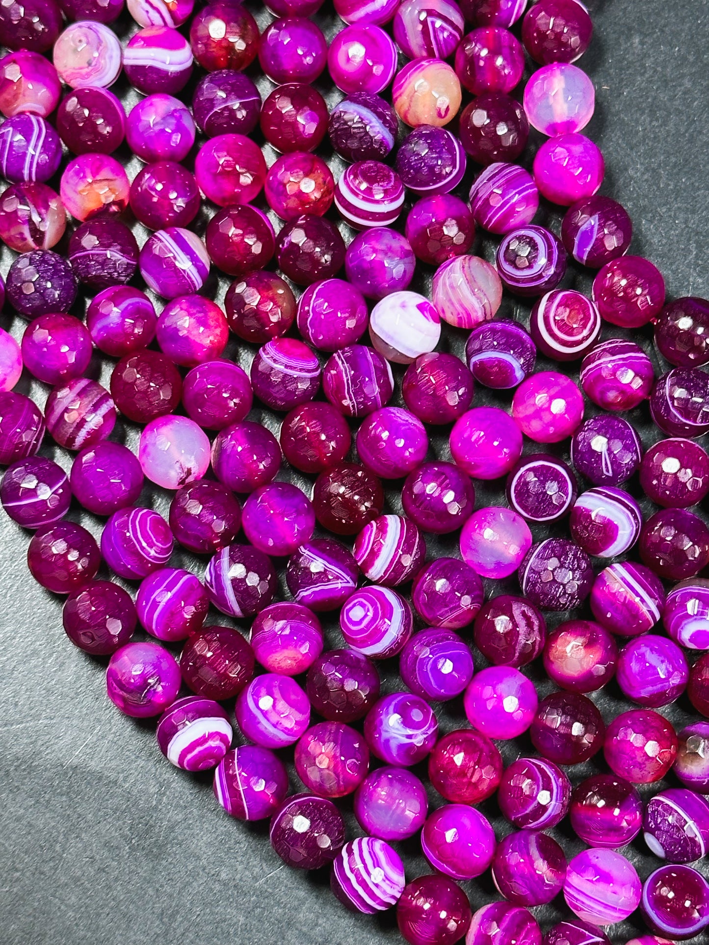 NATURAL Botswana Agate Gemstone Bead Faceted 6mm 8mm 10mm 12mm Round Beads, Beautiful Pink Fuchsia Color Gemstone Bead Full Strand 15.5"