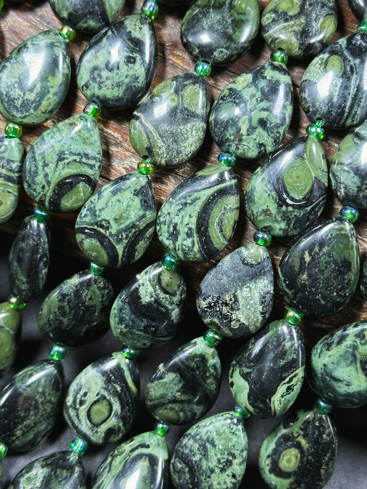 Natural Kambaba Jasper Gemstone Bead 18x13mm Teardrop Shape, Beautiful Natural Green Black Color Jasper Bead Great Quality Full Strand 15.5"
