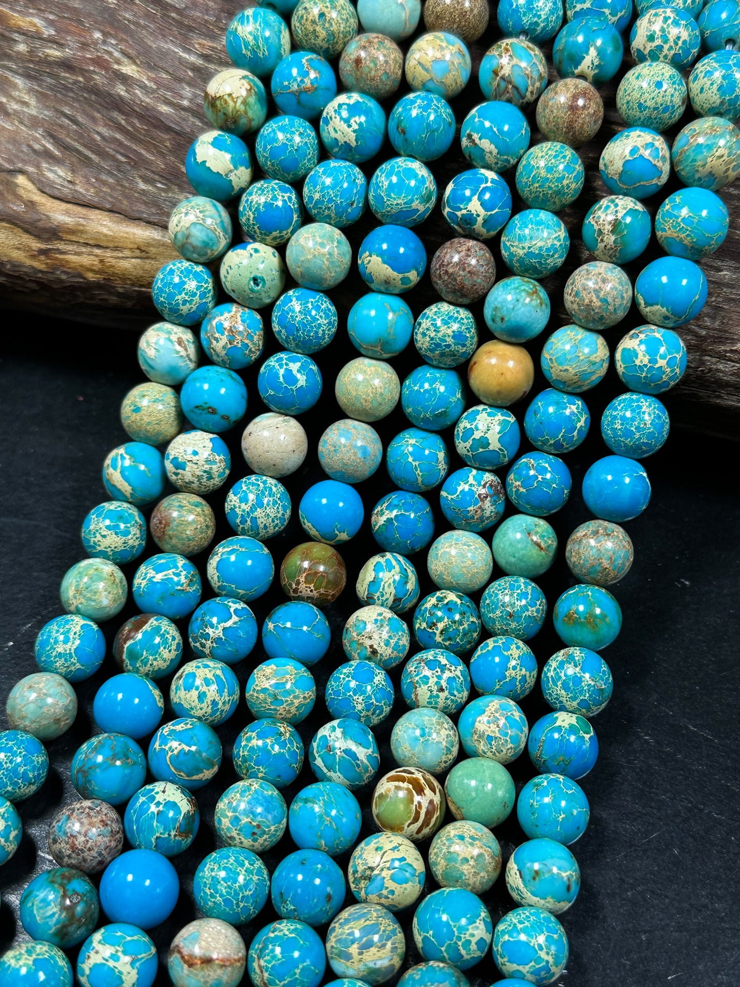 Natural Sea Sediment Jasper Gemstone Bead 6mm 8mm 10mm Round Beads, Beautiful Turquoise Blue Color Imperial Jasper Beads Full Strand 15.5"