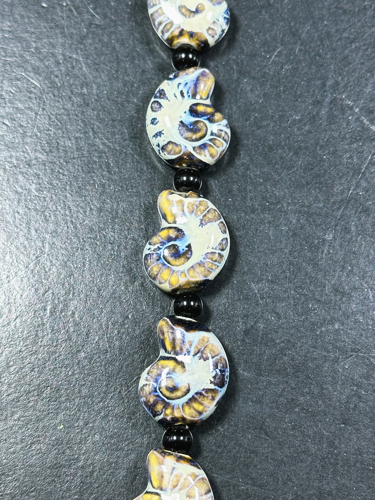 Beautiful Hand Painted Porcelain Beads, 21x17mm Unique Hand Painted Blue Porcelain Nautilus Shell Shape Beads, Gorgeous Porcelain Beads 9"