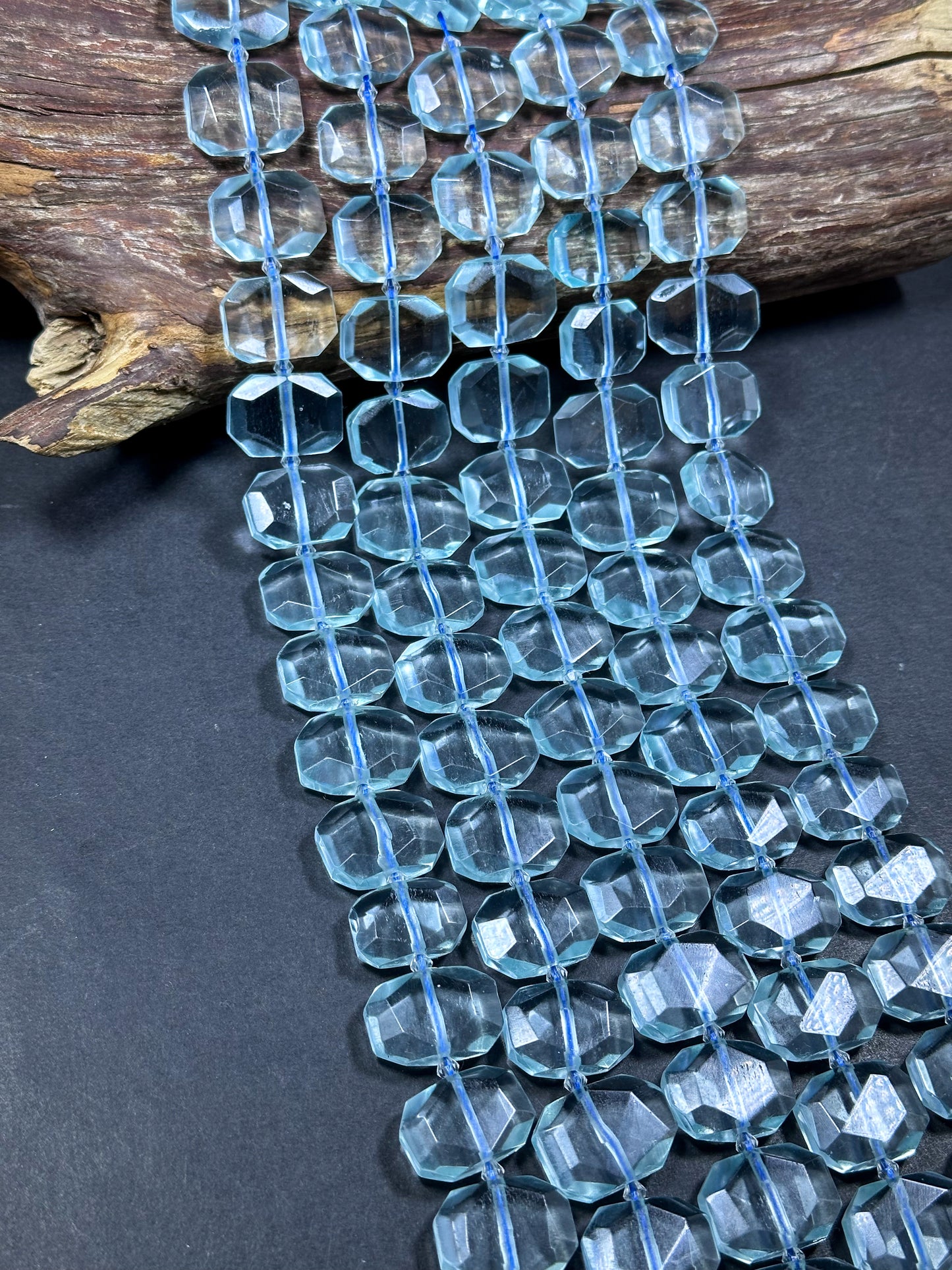 Natural Aquamarine Gemstone Bead Faceted 22x16mm Rectangle Shape Bead, Beautiful Natural Clear Aqua Blue Color Aquamarine Beads 15.5" Strand