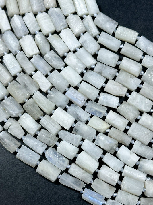NATURAL Matte Moonstone Gemstone Bead 12x8mm Tube Shape Bead, Beautiful Natural White Color Moonstone Gemstone Bead Full Strand 15.5"