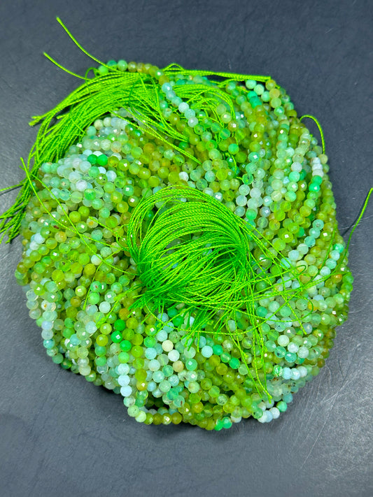 NATURAL Chrysoprase Gemstone Bead Faceted 4mm Round Bead, Beautiful Natural Green White Color Chrysoprase Loose Beads Full Strand 15.5"