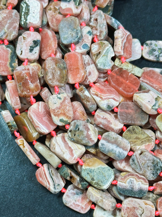 NATURAL Rhodochrosite Gemstone Bead 15x11mm Rectangle Tablet Shape, Beautiful Natural Pink Brown Color Gemstone Beads Full Strand 15.5"