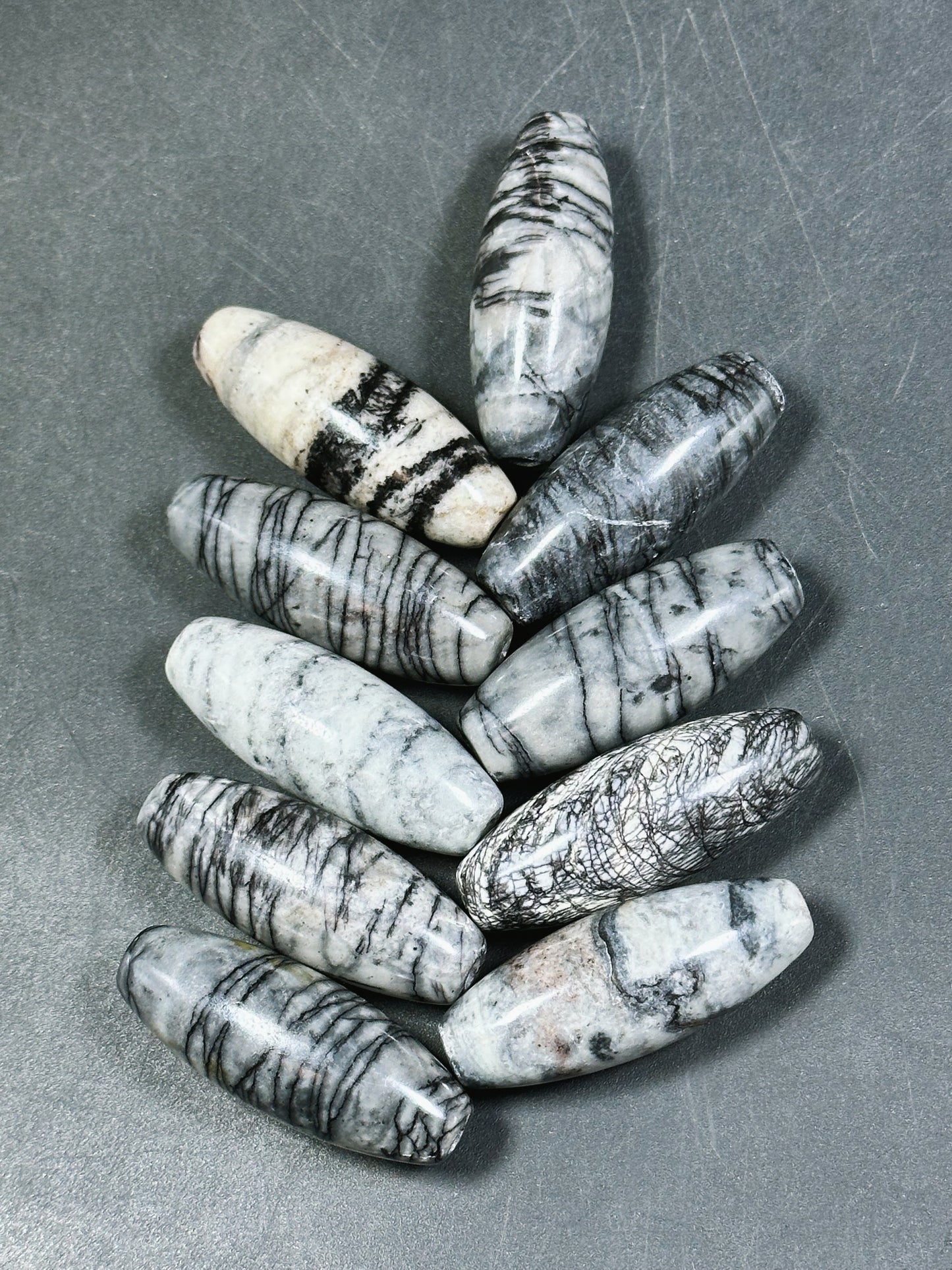 AAA Natural Spider Web Jasper Gemstone Bead 40x15mm Barrel Shape, Beautiful Black Gray White Color Web Jasper Gemstone Beads, LOOSE BEADS