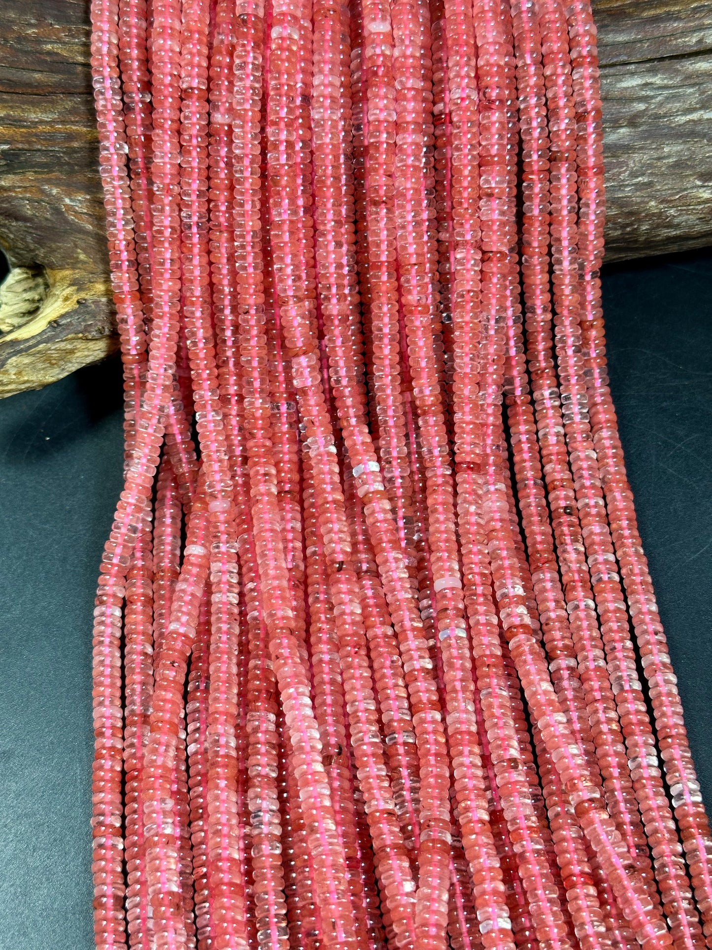 NATURAL Watermelon Quartz Gemstone Bead 6x2mm Rondelle Shape, Beautiful Clear Pink Color Watermelon Quartz Gemstone Bead Full Strand 15.5"