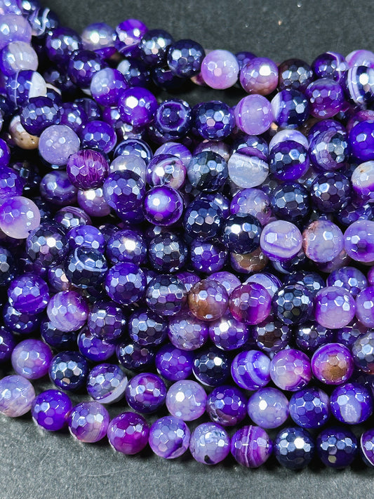 Beautiful Mystic Agate Gemstone Bead Faceted 6mm 8mm 10mm 12mm Round Bead, Beautiful Purple Color Agate Gemstone Bead Full Strand 15.5"